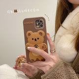 Cartoon Cute 3D Bear Doll Pendant High Quality Silicone Case for iPhone 13 12 11 series