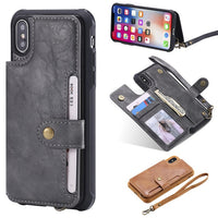 For iPhone X XR XS Max Flip Leather Wallet Phone Case with Handle