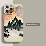 Wash Painting Mountains Rivers Scenery Soft Silicone Case For iPhone 15 14 13 series