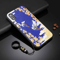 Embroidery Koi Crane Texture with Lanyard Ring Case for iPhone 11 Pro Pro Max