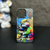 Cool Dog Cat Colored Cartoon Graffiti Case For iPhone 15 14 13 series