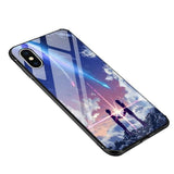 Cute cartoon tempered glass back Cover Case for iphone X