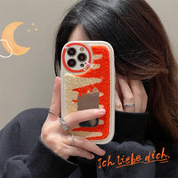 Mirror Cute Love Heart Embroidery Flower Fluffy Soft Case for iPhone 14 13 12 series