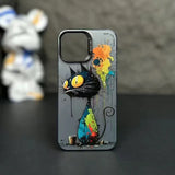 Cool Dog Cat Colored Cartoon Graffiti Case For iPhone 15 14 13 series