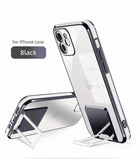 Plating Square Ring Holder Stand Transparent Soft Case For iPhone 12 11 Series