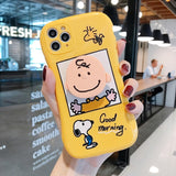 Arc Dog Cute Charlie Brown Ring Kick Stand Soft Silicone Cartoon Case For iPhone 12 Series
