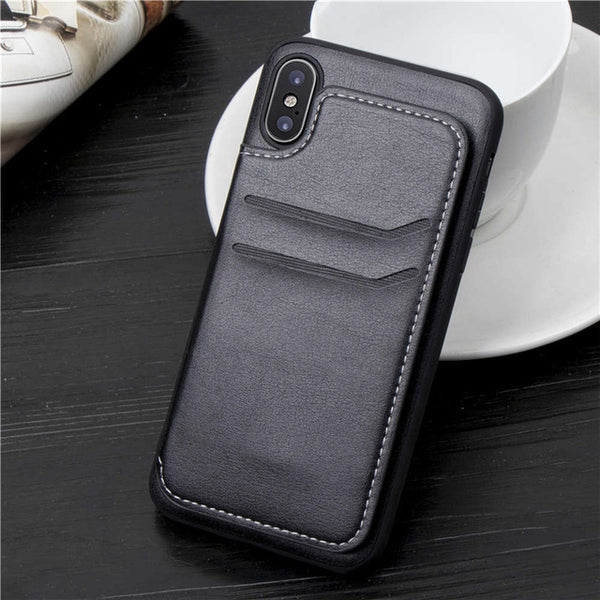 Only For iPhone X Anti Shock Magnet Buckle Card Pocket Holder