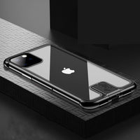 Rimless Metal Bumper Transparent Tempered Glass Case for iPhone 11 Pro Max XS XR XS Max