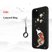 3D Art Case Relief Embossed Carp Cat Matte Soft Back Cover Case For iPhone 11 Series