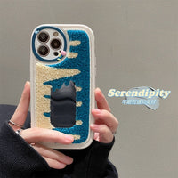 Mirror Cute Love Heart Embroidery Flower Fluffy Soft Case for iPhone 14 13 12 series