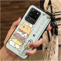 Cute Cartoon Soft Silicone Shockproof Waterproof Case with Wristband Lanyard For Samsung Galaxy S20 Series
