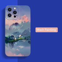 Wash Painting Mountains Rivers Scenery Soft Silicone Case For iPhone 15 14 13 series