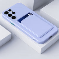 Card Slot Holder Square Soft Silicone Shockproof Coque for Samsung S22 Ultra Plus