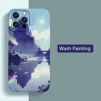 Wash Painting Mountains Rivers Scenery Soft Silicone Case For iPhone 15 14 13 series