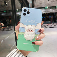 Cute Embroidery Sheep Leather Case for iPhone 13 12 11 Pro Max Mini