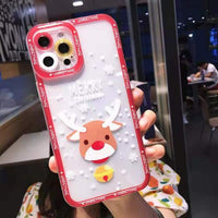 Merry Christmas Cute Cartoon Elk Santa Claus Transparent Soft Case for iPhone 13 12 11 Series