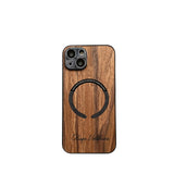 Custom Name Wood Grain Magnetic Magsafe Wireless Charge Shockproof Lens Case For iPhone 14 13 12 series