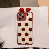 Cute Bowknot Fuzzy Plush Wave Point Phone Case For iPhone 13 12 11 Series