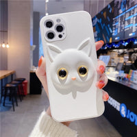 Leather Texture 3D Cute Cat Eyes Phone Case for iPhone 12 11 Series