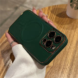 Luxury Plating Leather Magnetic Magsafe Shockproof Silicone Case For iPhone 14 13 12 series