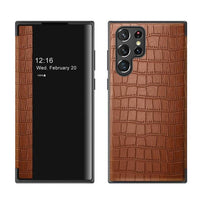 Luxury Leather Texture Window Flip Cover For Samsung S22 Ultra Plus