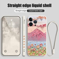 Luxury Oil Painting Flower Silicone Case With Lanyard For iPhone 14 13 12 series