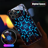 Colorful Cube LED Light Glowing Luminous Tempered Glass Case for iPhone 15 14 13 12 series