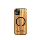 Custom Name Wood Grain Magnetic Magsafe Wireless Charge Shockproof Lens Case For iPhone 14 13 12 series