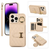 Crossbody Lanyard Flip Leather Wallet Case With Metal KickStand Ring for iPhone 15 14 13 12 series