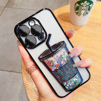 Glitter Quicksand Bubble Tea Cup Clear Soft Case For iPhone 14 13 12 series