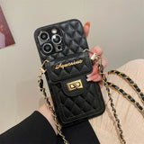 Luxury Rhombic Lattice Leather Card Bag Wallet Crossbody Strap Case For iPhone 14 13 12 series