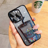 Glitter Quicksand Bubble Tea Cup Clear Soft Case For iPhone 14 13 12 series