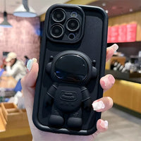 Cute 3D Astronaut Bracket Camera Protection Soft Silicone Case for iPhone 15 14 13 12 series