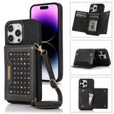 Crossbody Lanyard Flip Leather Wallet Card Holder Case For iPhone 15 14 13 12 series