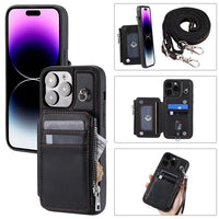 Crossbody Lanyard Flip Leather Zipper Wallet Card Slots Case For iPhone 15 14 13 12 series