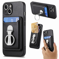 2 in 1 Detachable Magnetic Cards Bag Wallet Leather Case With Ring Holder For iPhone 15 14 13 12 series