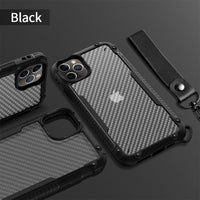 Shockproof Carbon Fiber Case with Wrist Strap For iPhone 12 11 Series