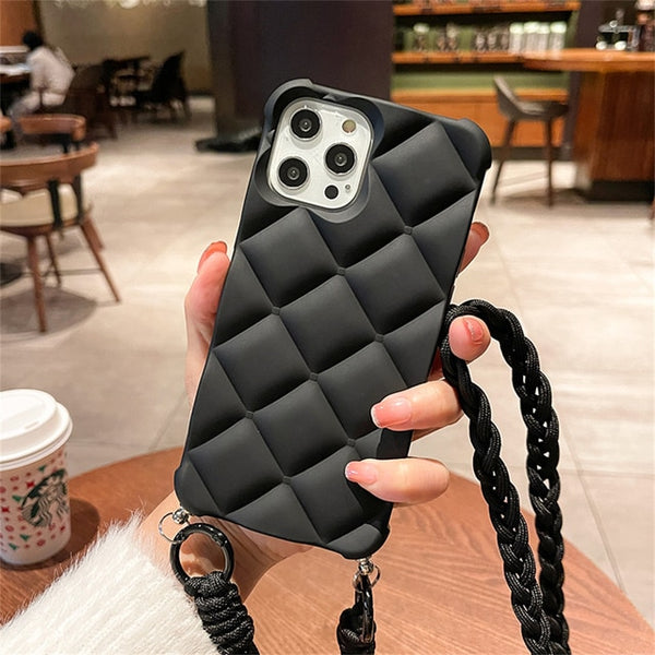 3D Luxury Diamond Crossbody Lanyard Shockproof Soft Silicone Case For iPhone 14 13 12 series