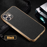 Luxury Real Cowhide Leather Frame Electroplating Phone Case for iPhone 12 11 Series