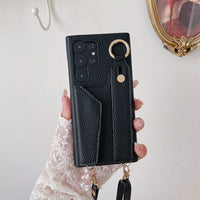 Wrist Strap Crossbody Strap Leather Wallet Case For Samsung Galaxy S23 S22 series