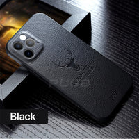 Luxury Leather Texture Deer Square Frame Camera Protector Case for iPhone 13 12 Series