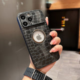 Luxury PU Leather Pattern Logo Hole Silicone Case For iPhone 14 13 12 series