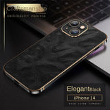 Premium Leather Oil Wax Metal Border Case for iPhone 14 13 series