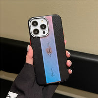 Colorful Laser Leather Texture Metal Lens Ring Matte Case For iPhone 14 13 12 series