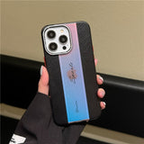 Colorful Laser Leather Texture Metal Lens Ring Matte Case For iPhone 14 13 12 series