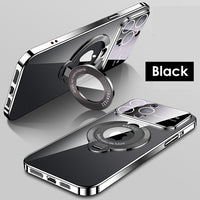 Transparent Magnetic Stand Bracket Glass Lens Film Cases For iPhone 15 14 13 12 series