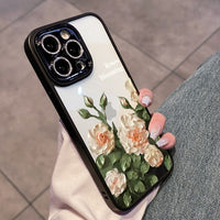 Blooming Roses Diamond Lens Protection Soft Case For iPhone 14 13 12 series