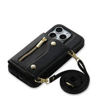 Luxury Leather Card Holder Case With Detachable Lanyard For iPhone 15 14 13 12 series