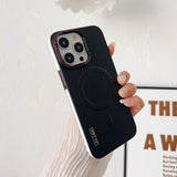 Luxury Plain Leather Contrast Color Magnetic Magsafe Wireless Case For iPhone 14 13 12 series