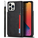 Flip Leather Wallet Credit Card Holder Case With Strap for iPhone 14 13 12 series